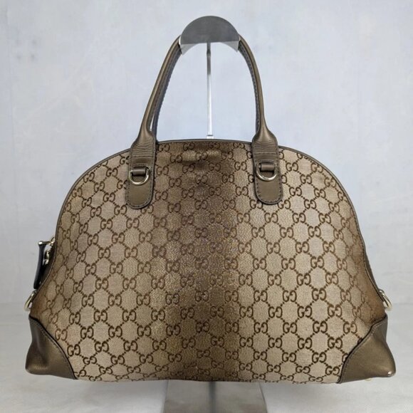 Auth Gucci GG Lurex Heart Bit Canvas Handbag Brown/Bronze Made in Italy - Picture 2 of 13